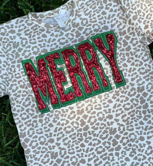 Double Stacked Merry T-Shirt - White/Tan Leopard