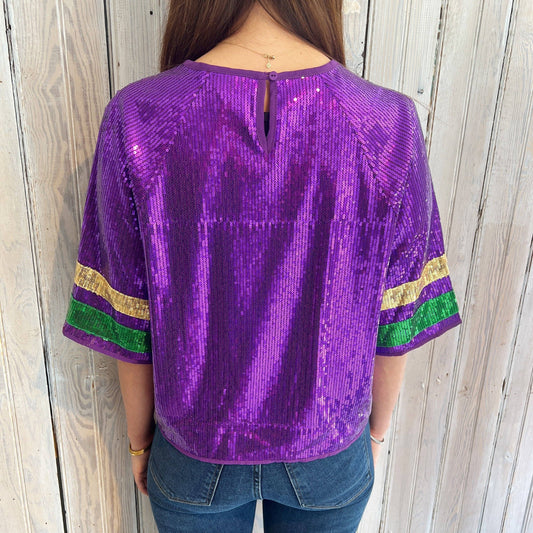 Mardi Gras Sequin Jersey Stripe Short sleeve