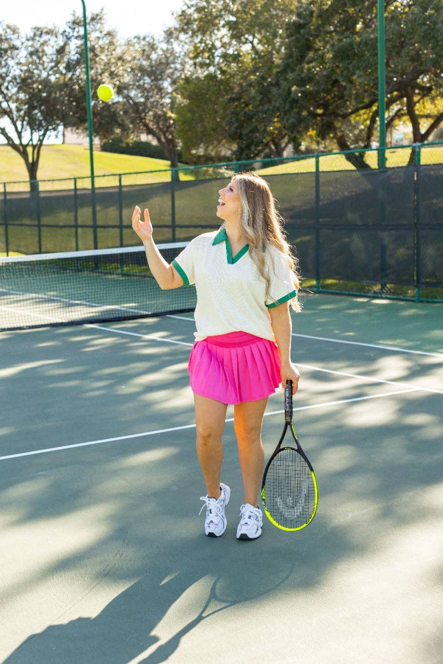 Hot Pink Pleated Skort with Pocket