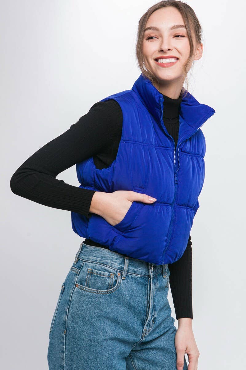 Puffer Vest With Pockets- Green