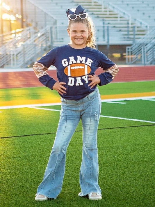 Mommy & Me Game Day Navy Sequins Sleeved Shirt