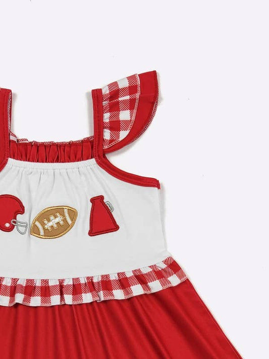 Team Spirit Girls Dress- Red Embroidery