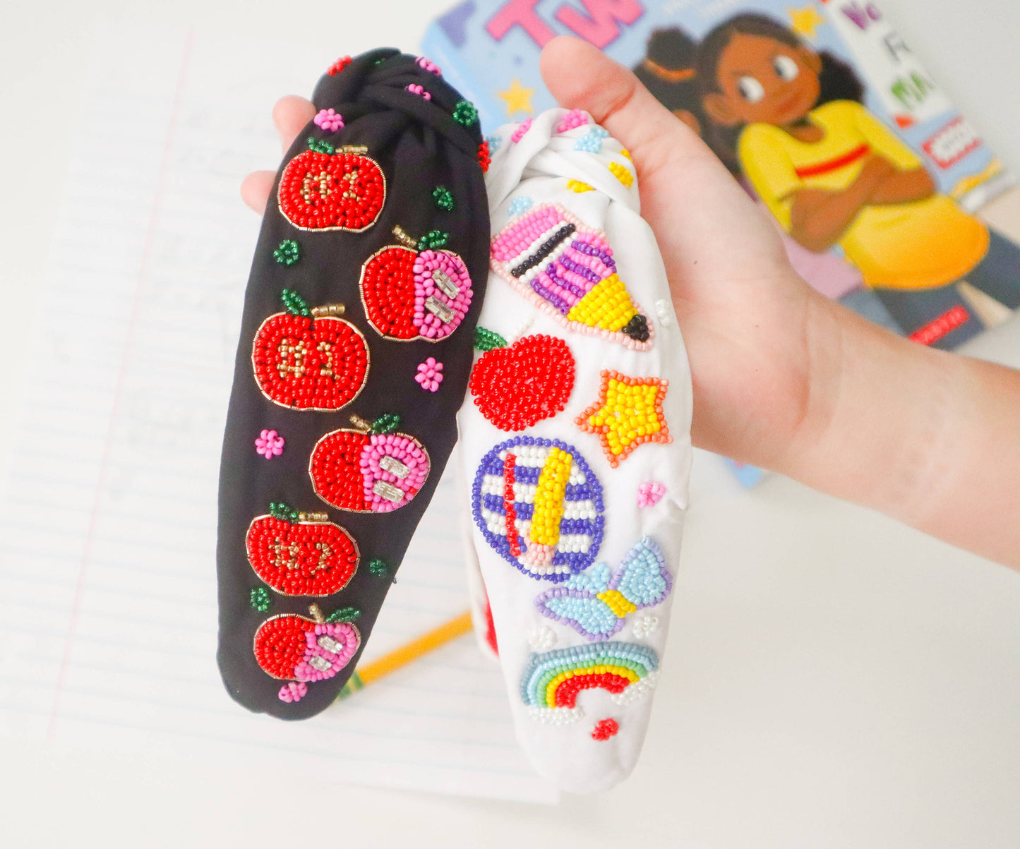 Teacher Black with Red/ Pink Apples Headband