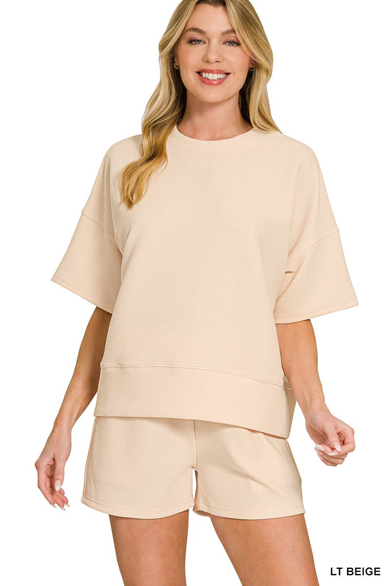 Ribbed Round Neck Tee & Shorts Set