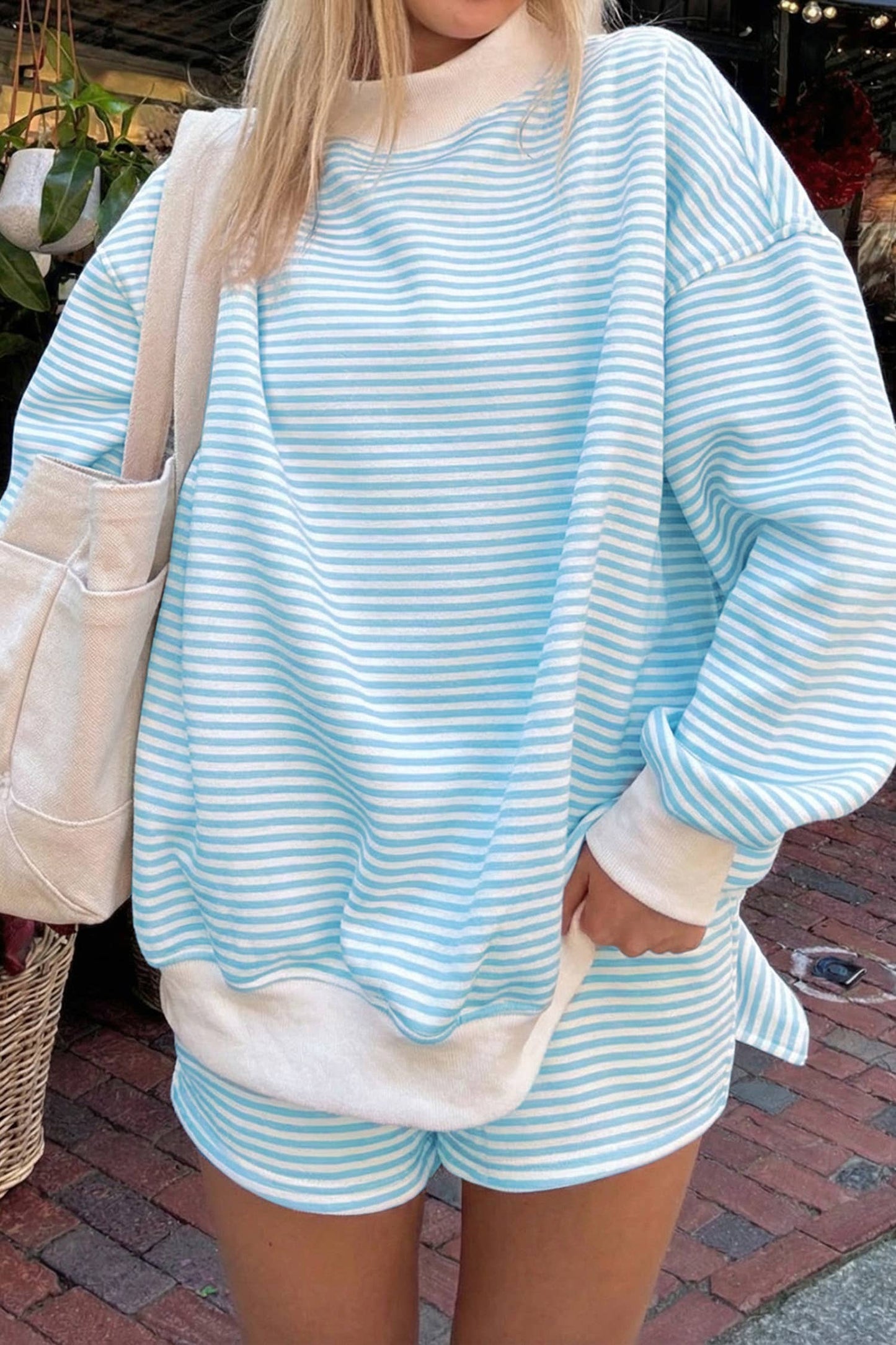 Polka Dot Mock Neck Sweatshirt and Shorts Set