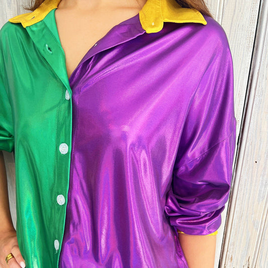 Mardi Gras Metallic Button Down