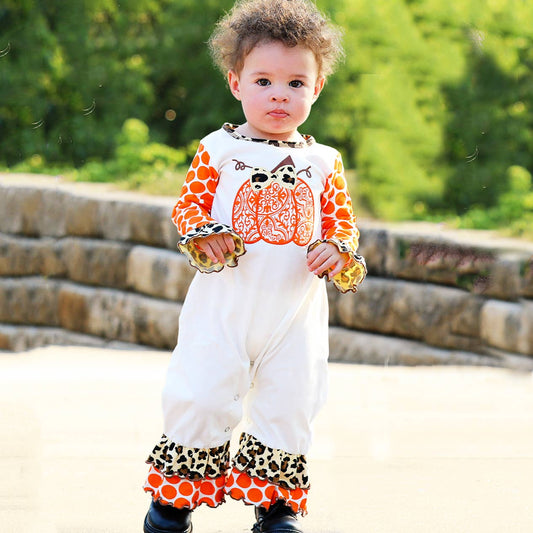 Girls Orange Pumpkin Romper