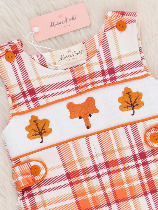 Cabin Critter Smocked Embroidered Plaid Johnny