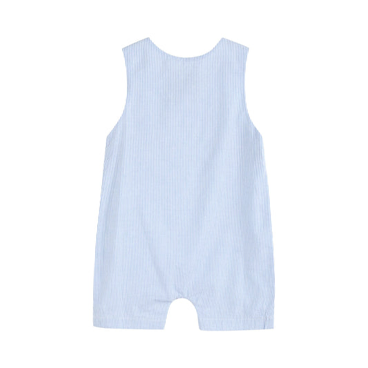 Light Blue Seersucker Bunny Smocked Shortalls