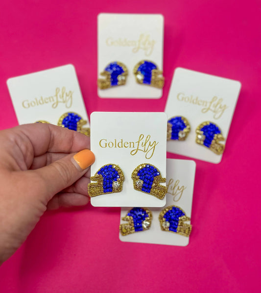Game Day Helmet Stud Earrings - Blue and Gold