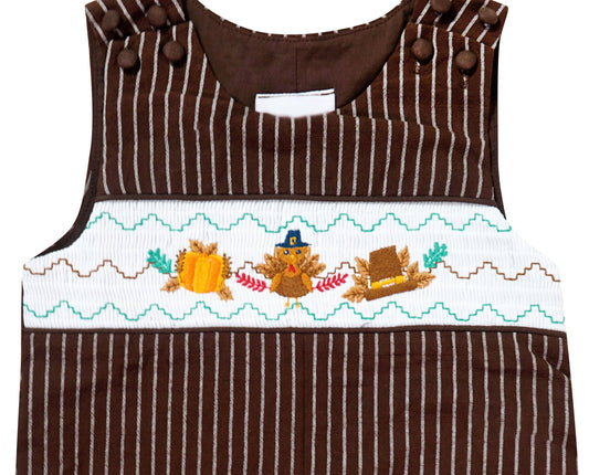 Thanksgiving Turkey Smocked Longall Romper
