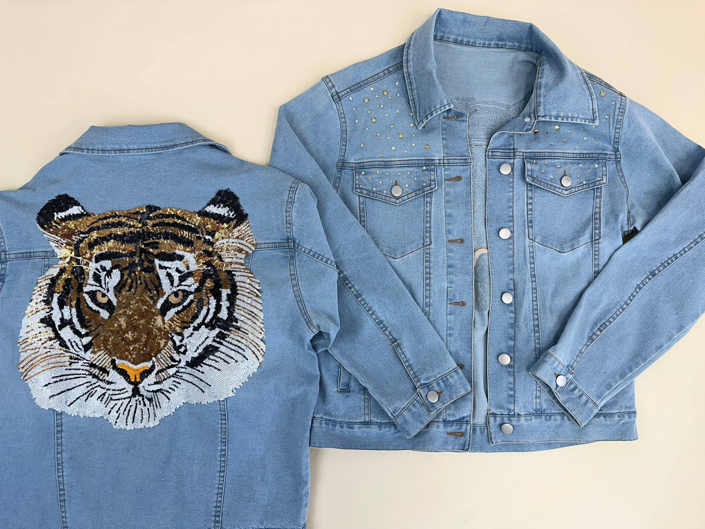 Women's Sequin Embroidery Tiger Denim Jacket