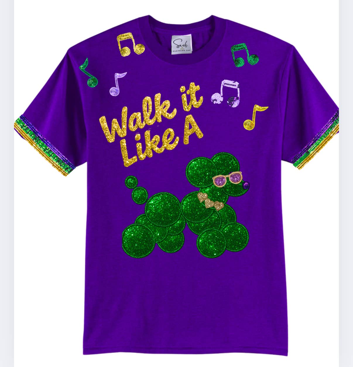 Mardi Gras Walk It Like A Dog Sequin Embroidered T-Shirt