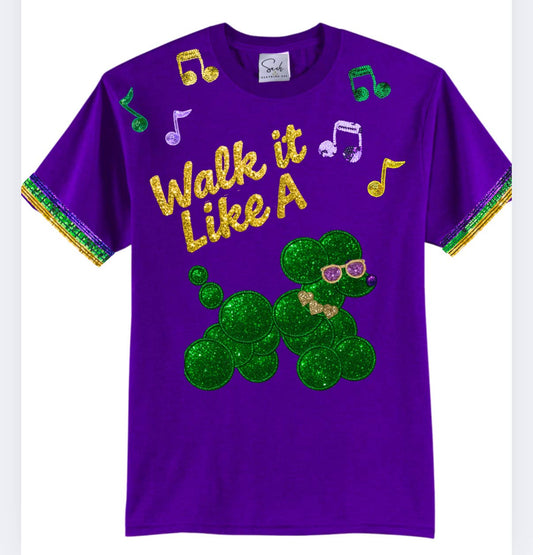 Mardi Gras Walk It Like A Dog Sequin Embroidered T-Shirt