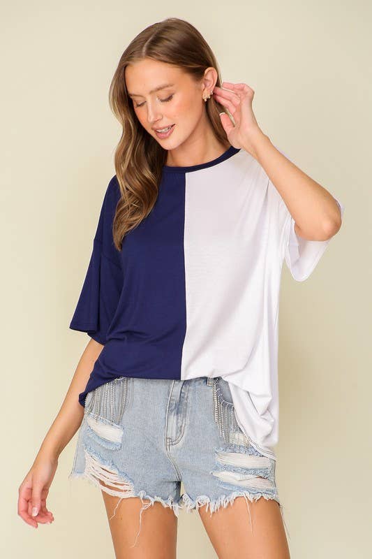 Game Day Multi Color Knit Top- Deep Red/ White