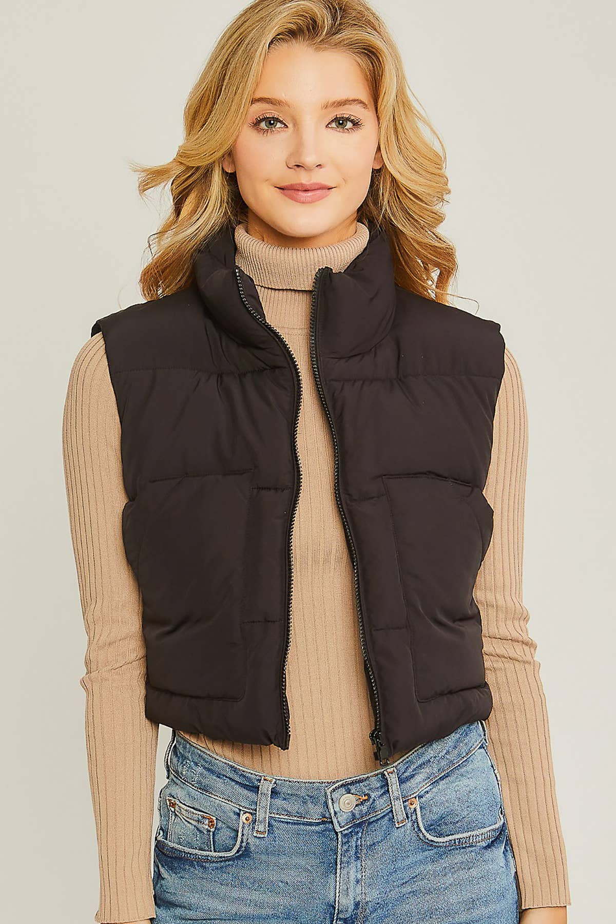 Puffer Vest With Pockets- Fuchsia
