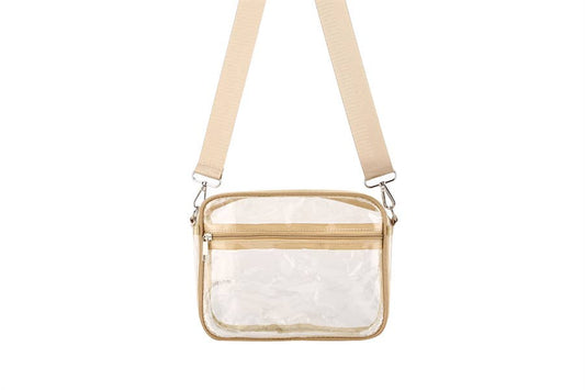 Ladies Clear See Thru Crossbody Fashion Handbag- Gold
