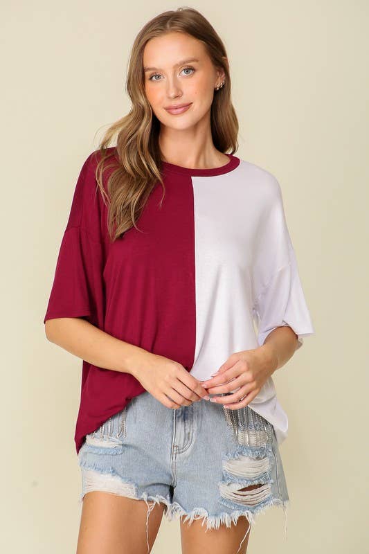 Game Day Multi Color Knit Top- Burgundy/ White