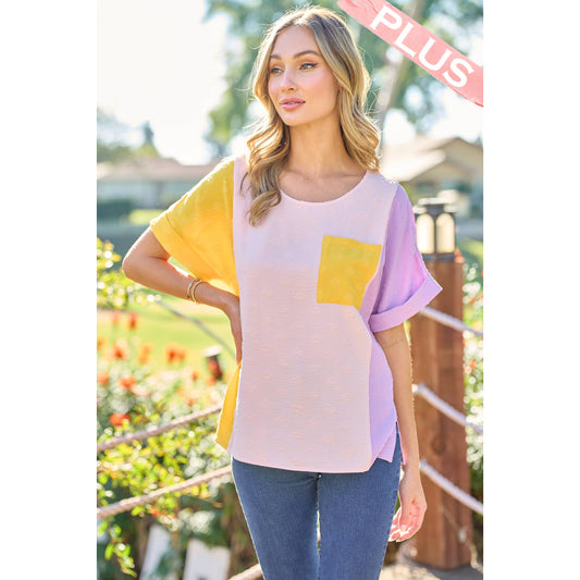 Purple Yellow Color Block Top