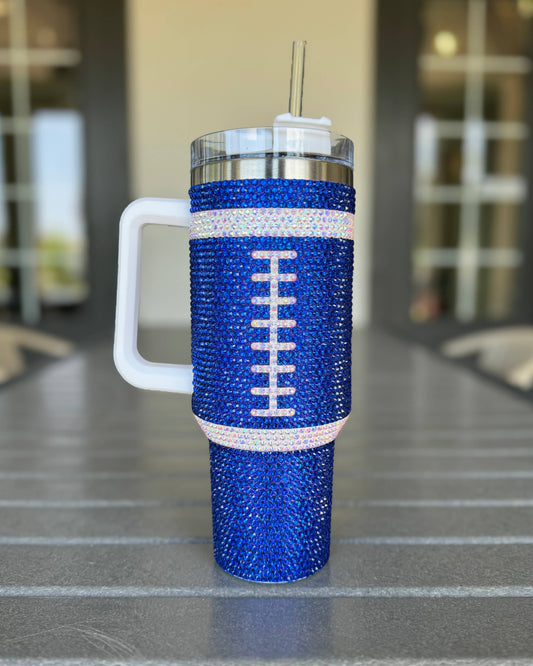 40 oz Crystal Blue Football Tumbler