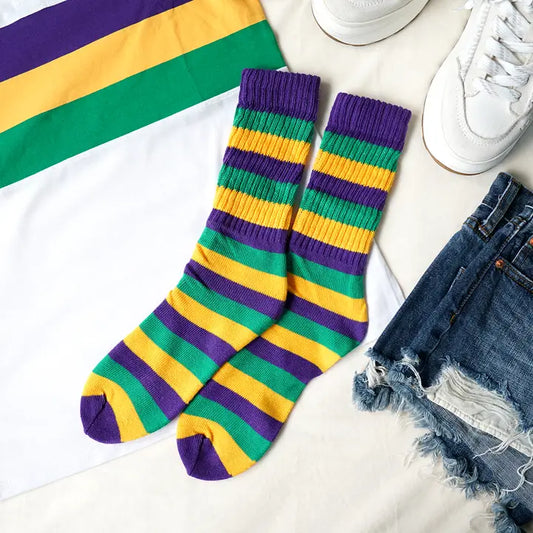 Mardi Gras Socks Slouchy Socks / Boot Socks