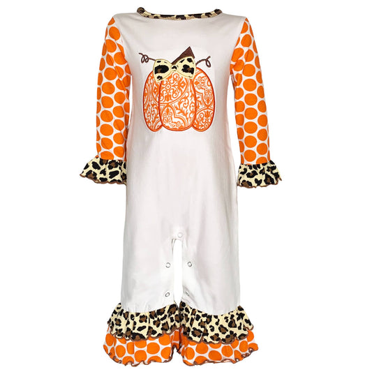 Girls Orange Pumpkin Romper