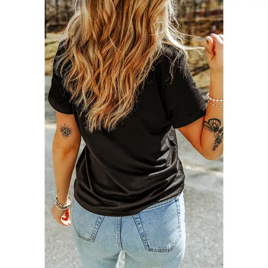 Basketball Patched Sequin Graphic Tee- Black