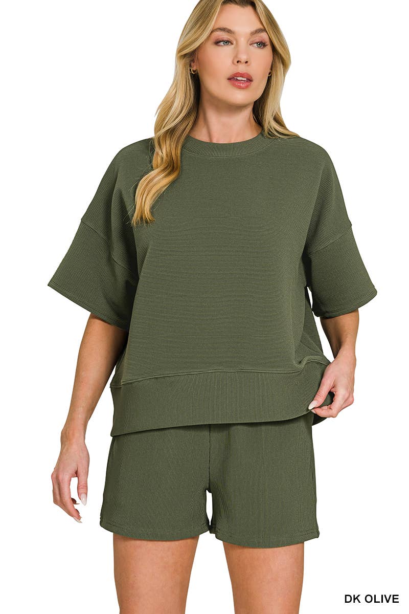 Ribbed Round Neck Tee & Shorts Set