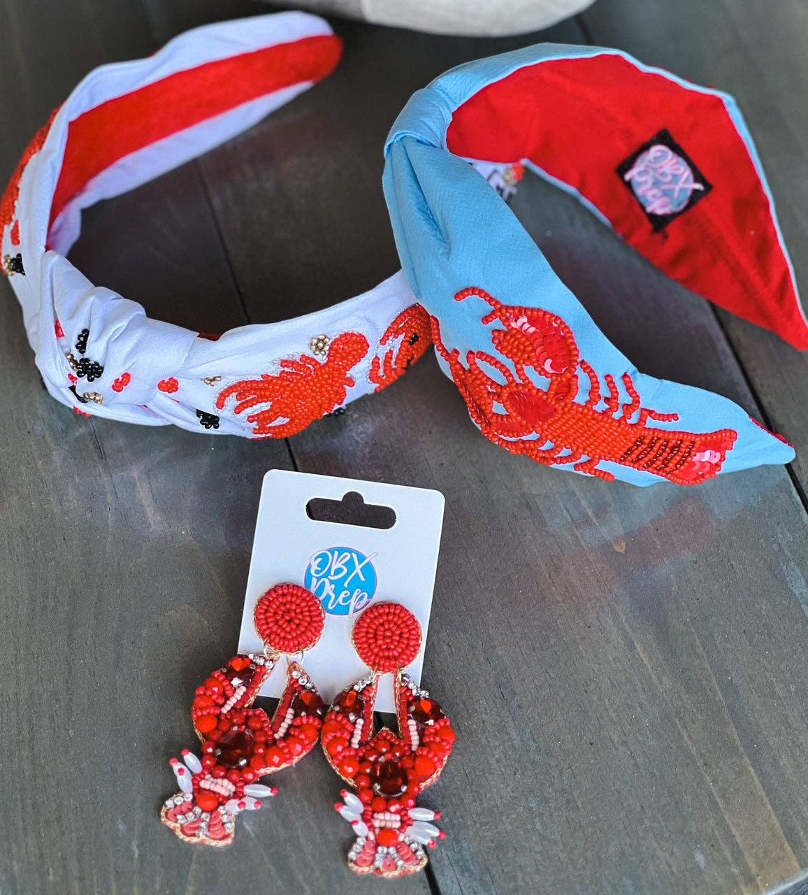 Lobster Seed Beaded Light Blue Turban Headband