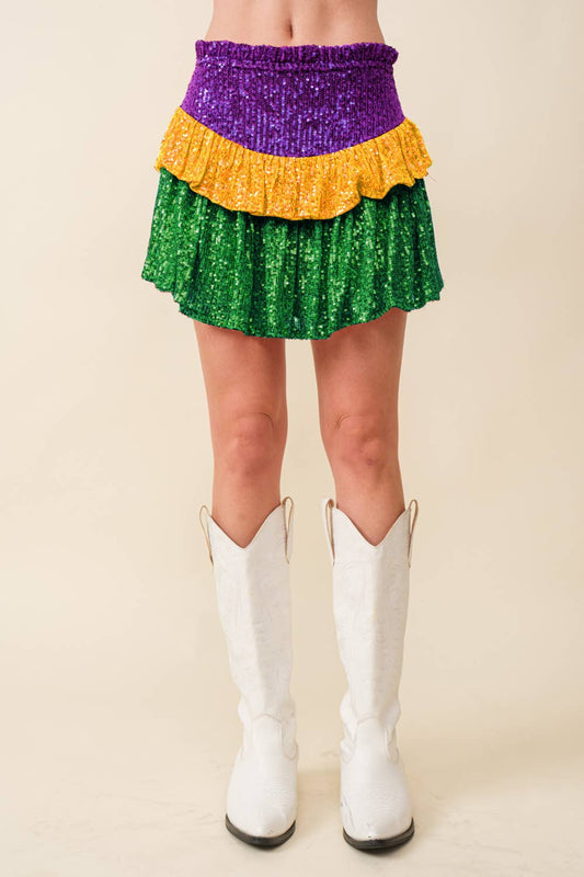 Mardi Gras Sequin Color Block Skort