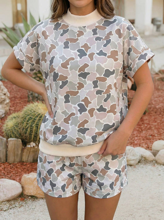 Camouflage Abstract Patchwork High Neck Set