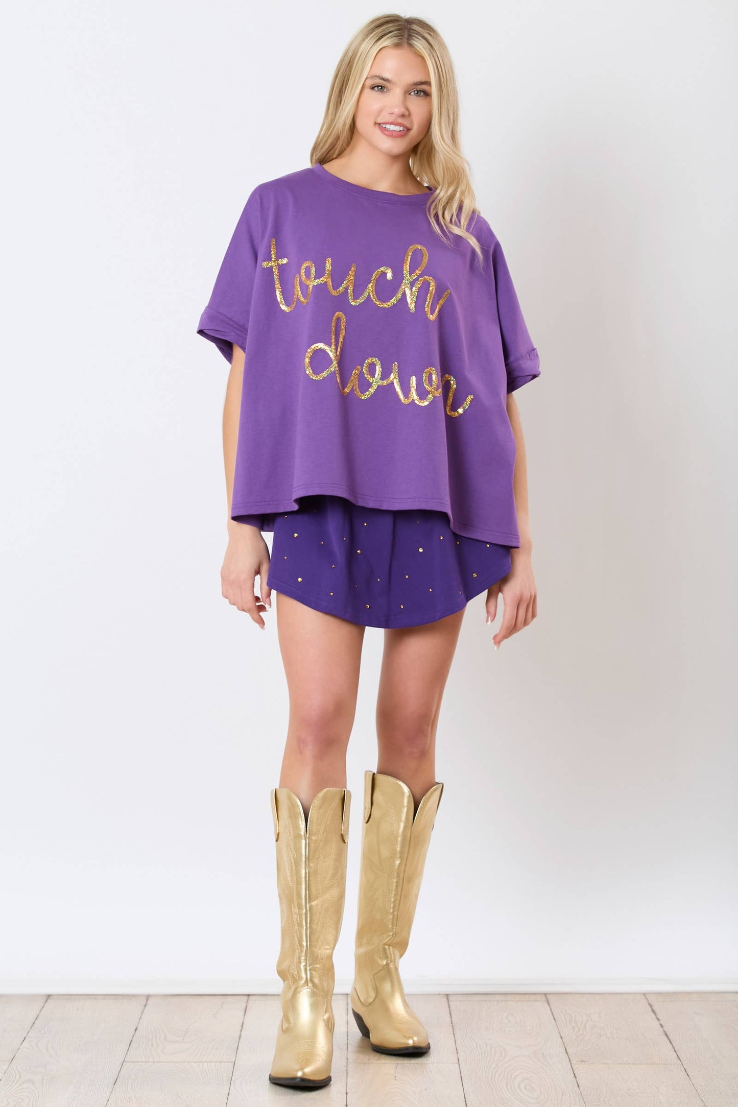 Touch Down Sequin Embroidery Oversized Top- Purple