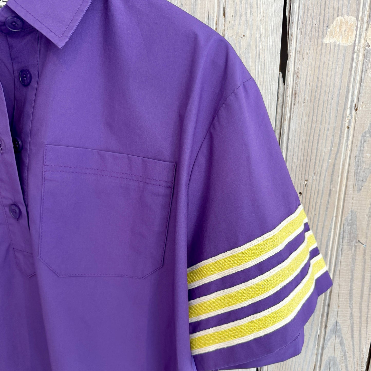 Stripe Sleeve Poplin- Purple & Yellow