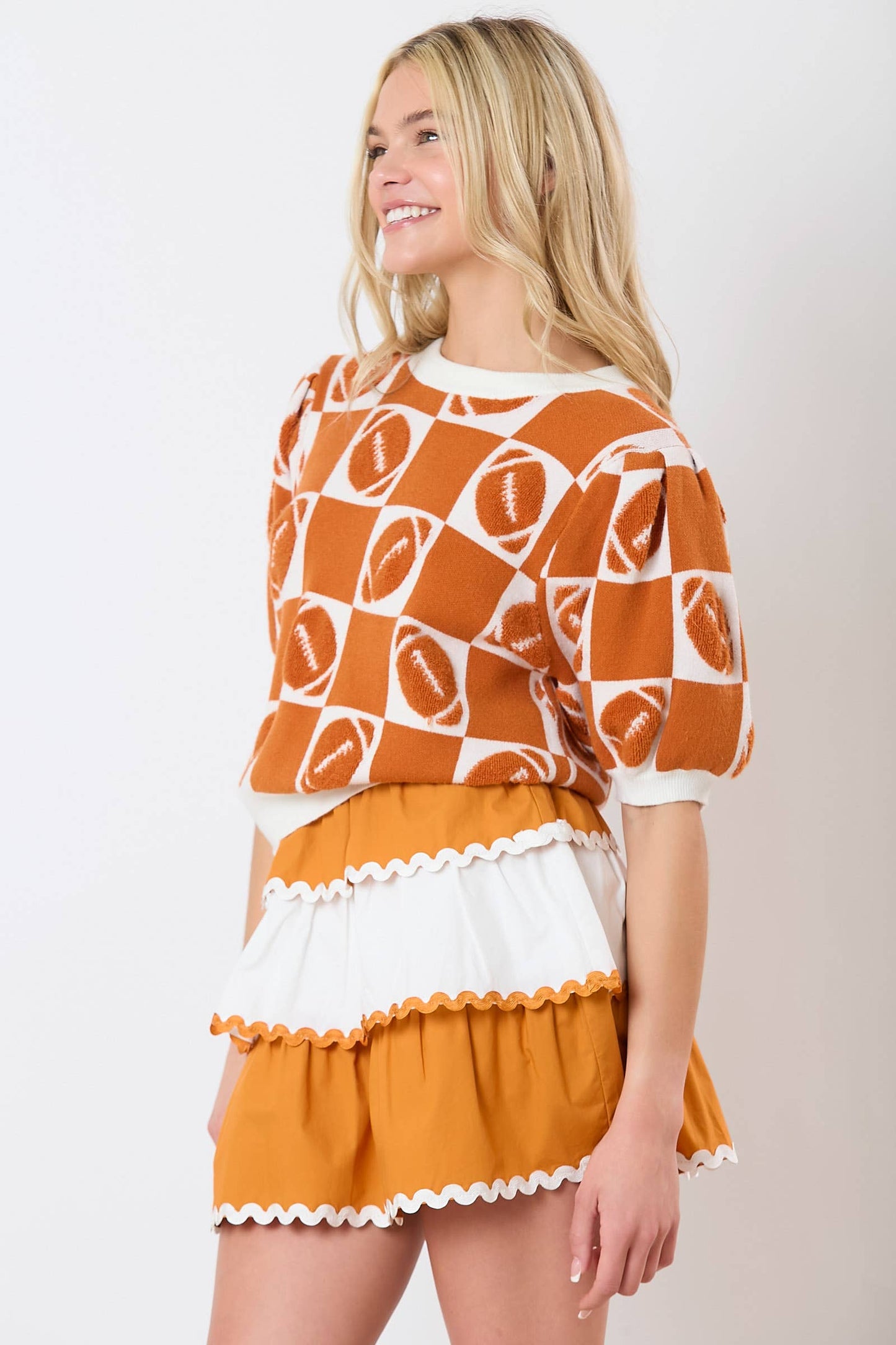 Football 3D Embroidery Viscose Sweater- Blue/ White