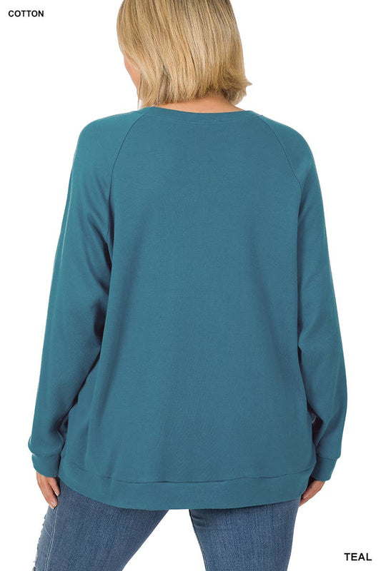 Cotton Raglan Sleeve Pullover Sweater Top Plus Size- Yellow