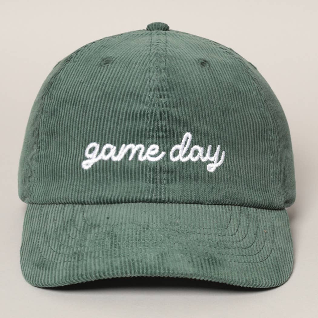 Game Day Embroidered Corduroy Cap- Blue Grey