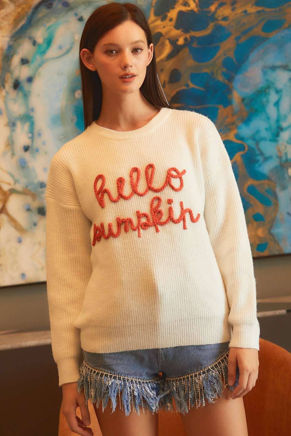 Pumpkin Letter Sweater- Burnt Orange
