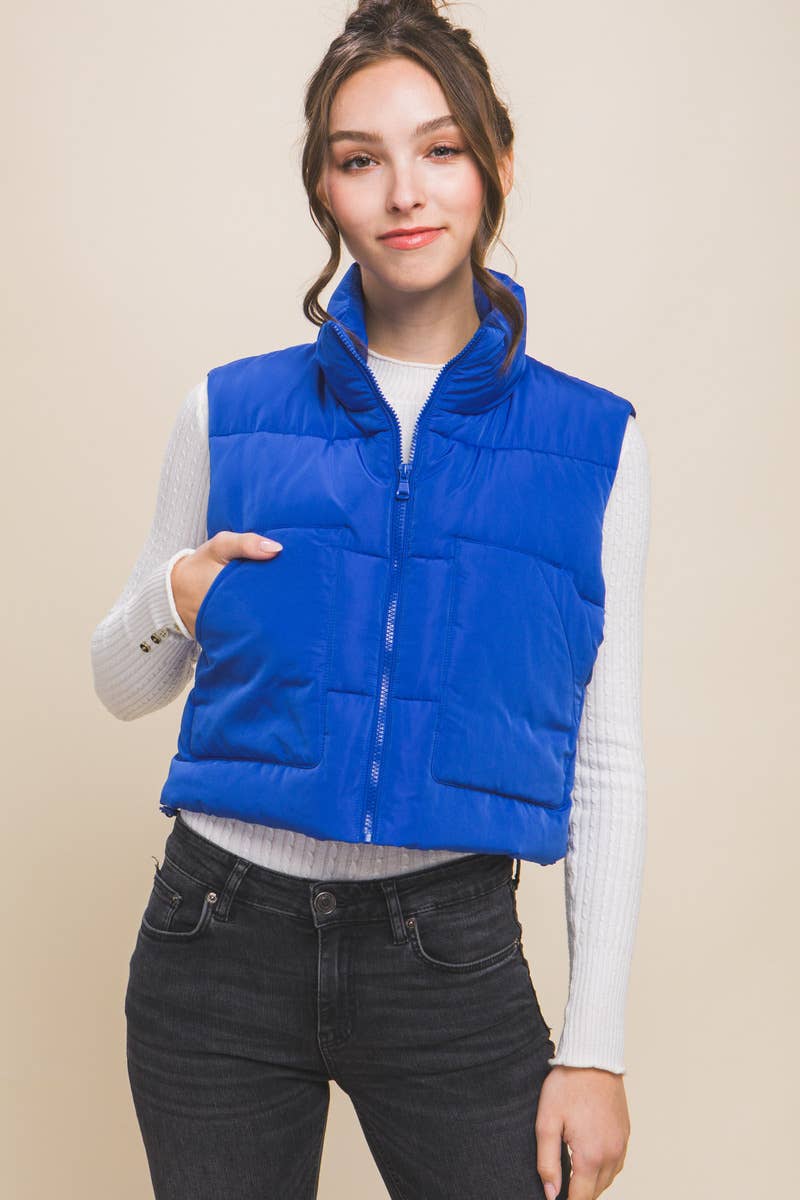 Puffer Vest With Pockets- Fuchsia