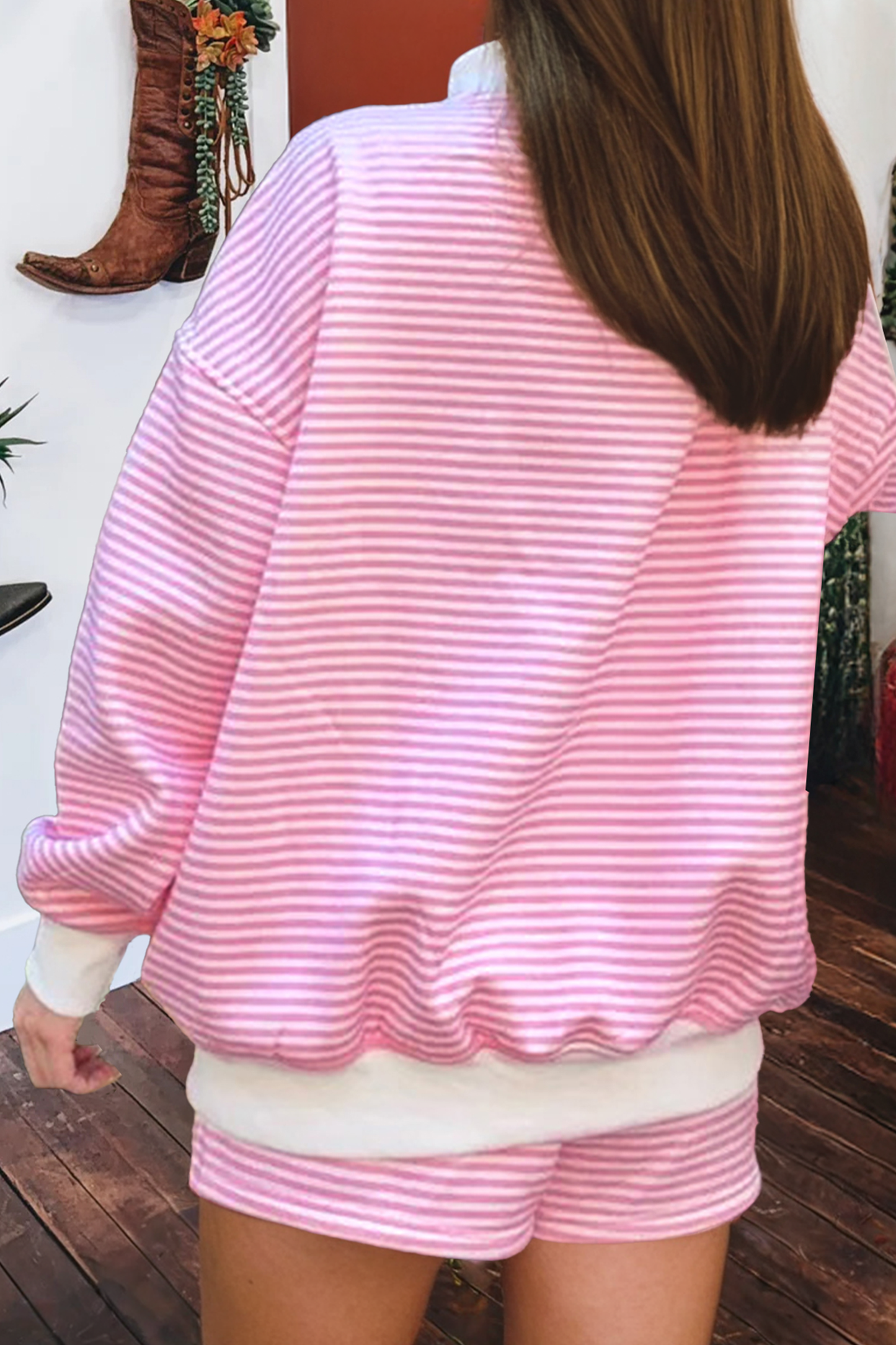 Polka Dot Mock Neck Sweatshirt and Shorts Set