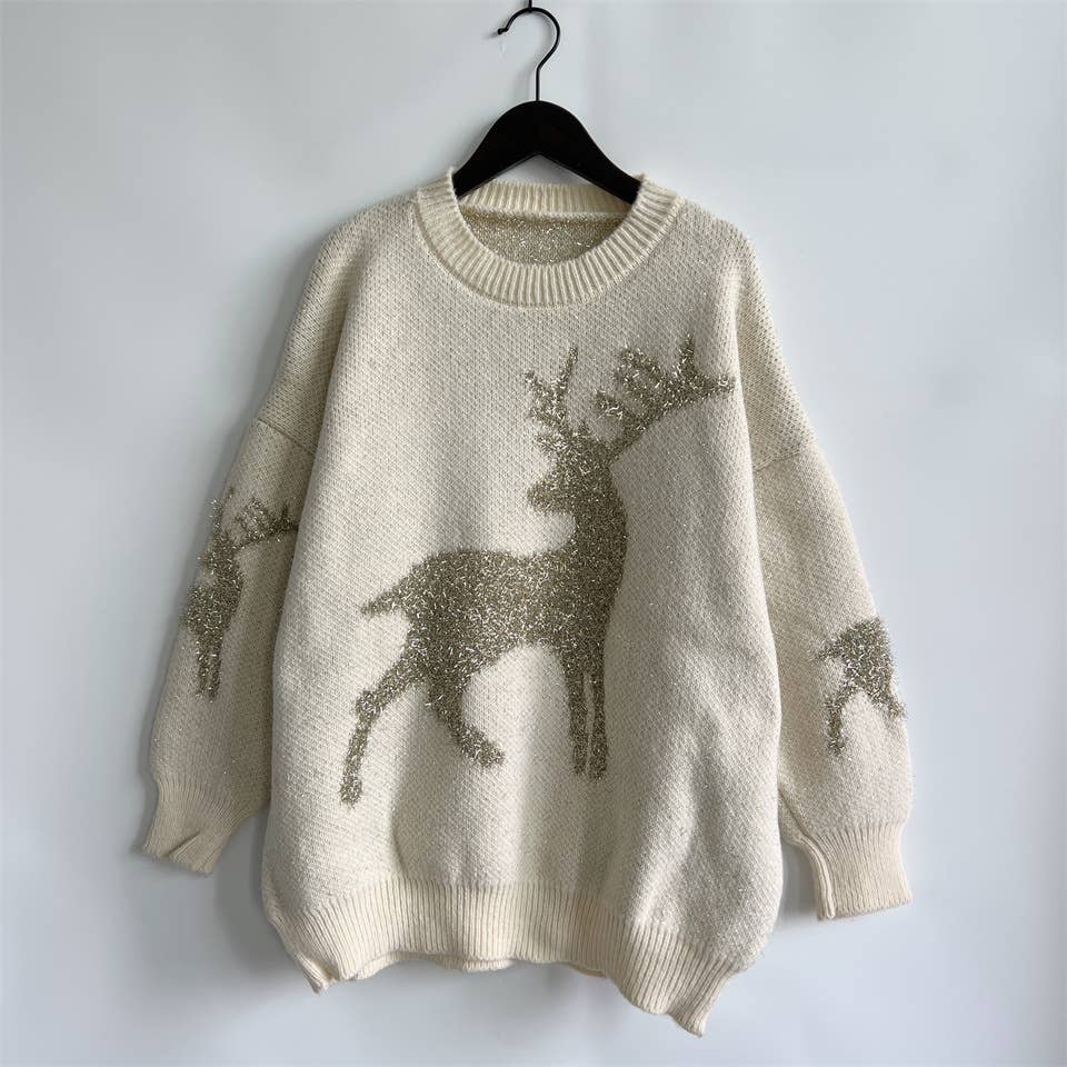Fawn Gold Christmas Knitted Sweater- Red