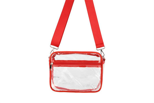 Ladies Clear See Thru Crossbody Fashion Handbag- Red