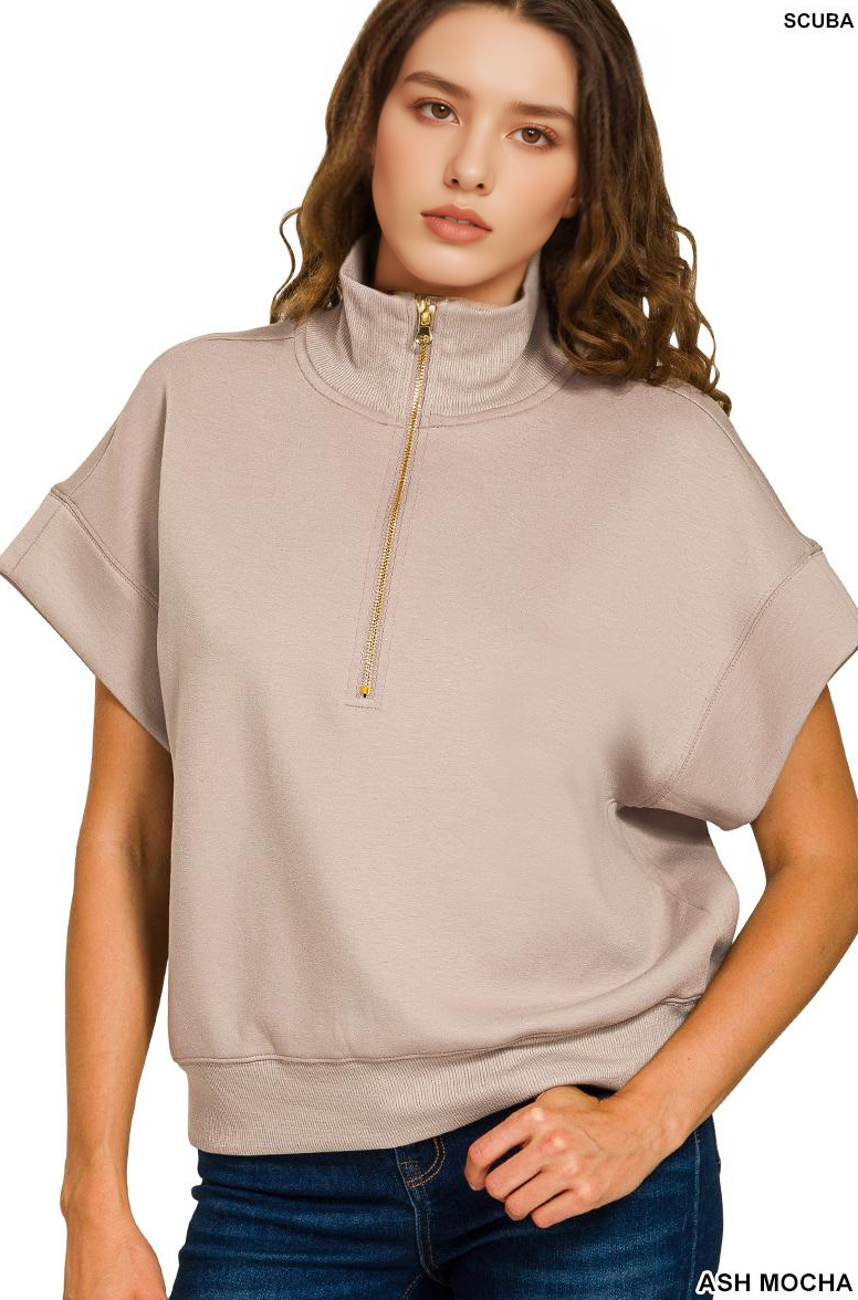 Scuba High Neck Half Zip Short Sleeve Pullover