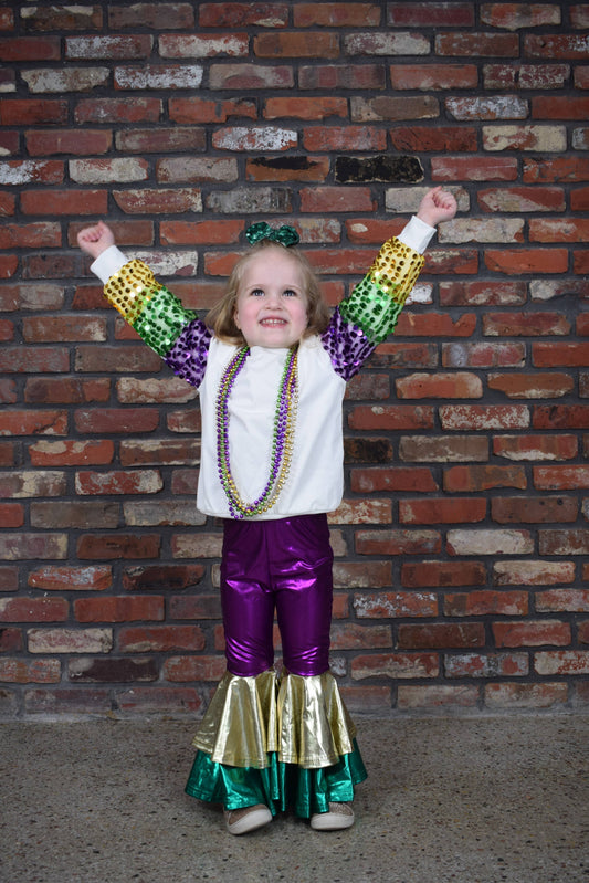 Mardi Gras Sequined Sleeve Sweatshirt Toddler & Youth- White