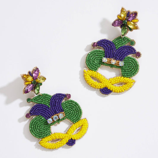 Mardi Gras Mask Seed Beads Earring