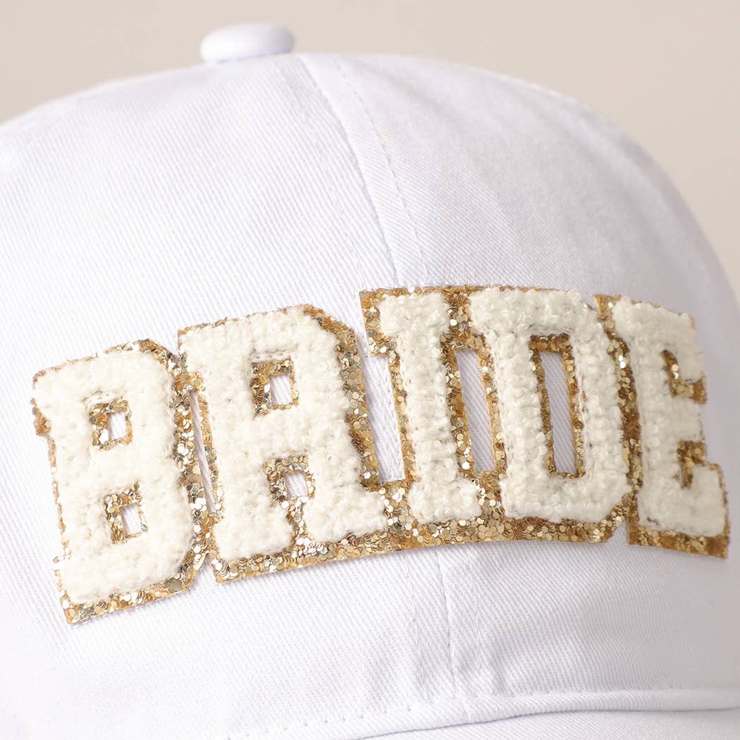 BRIDE Chenille Letter Patch Cotton Baseball Cap- White
