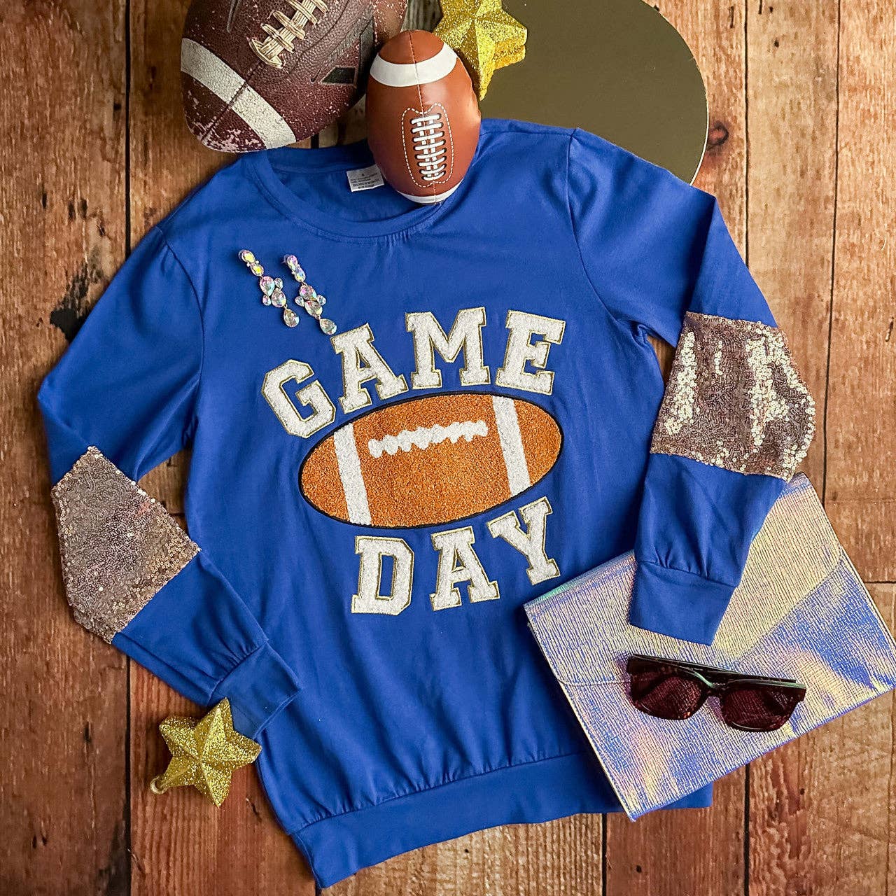 Mommy & Me Game Day Royal Blue Sequins Sleeved Shirt
