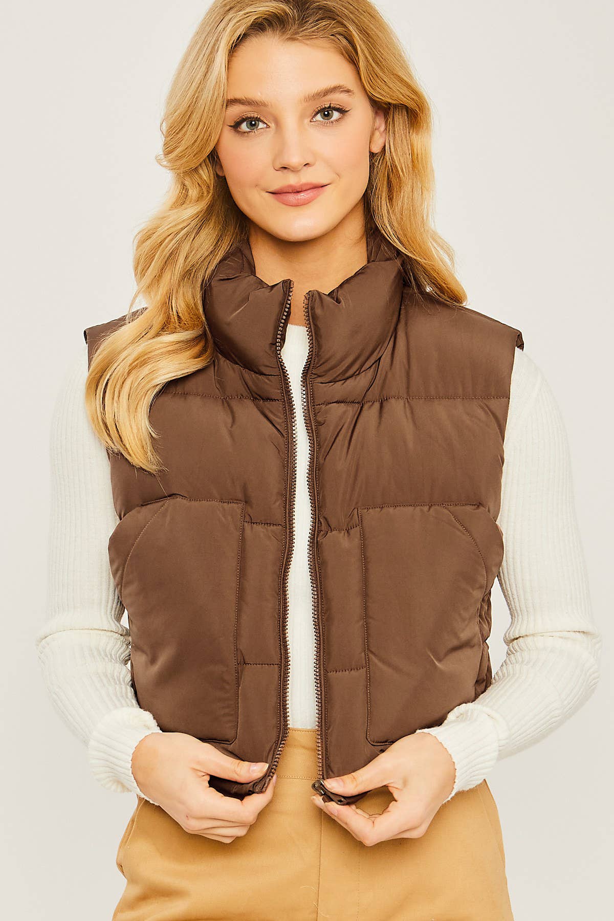 Puffer Vest With Pockets- Fuchsia