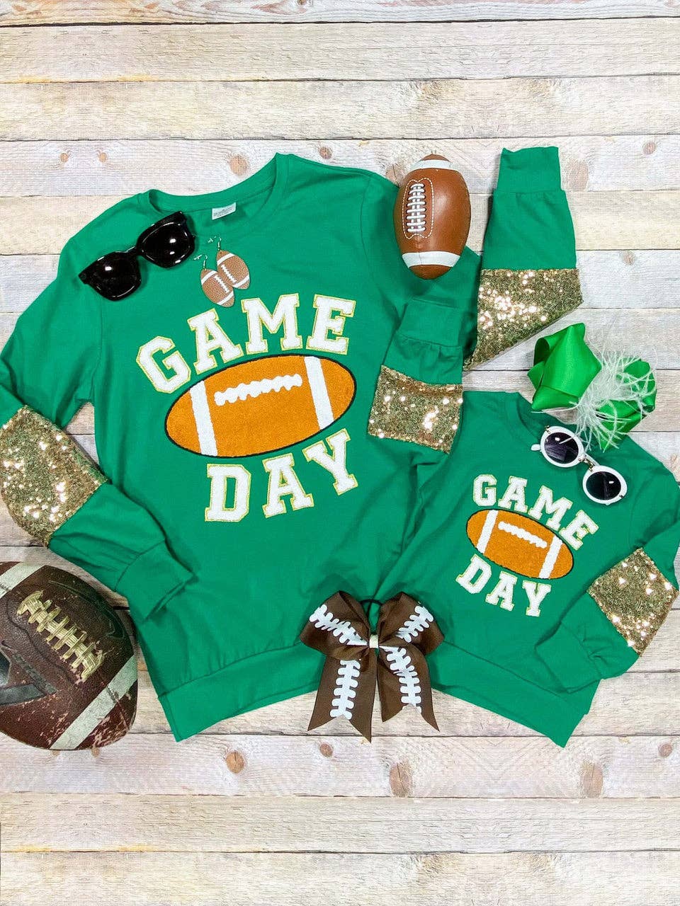 Mommy & Me Game Day Green Sequins Sleeved Shirt