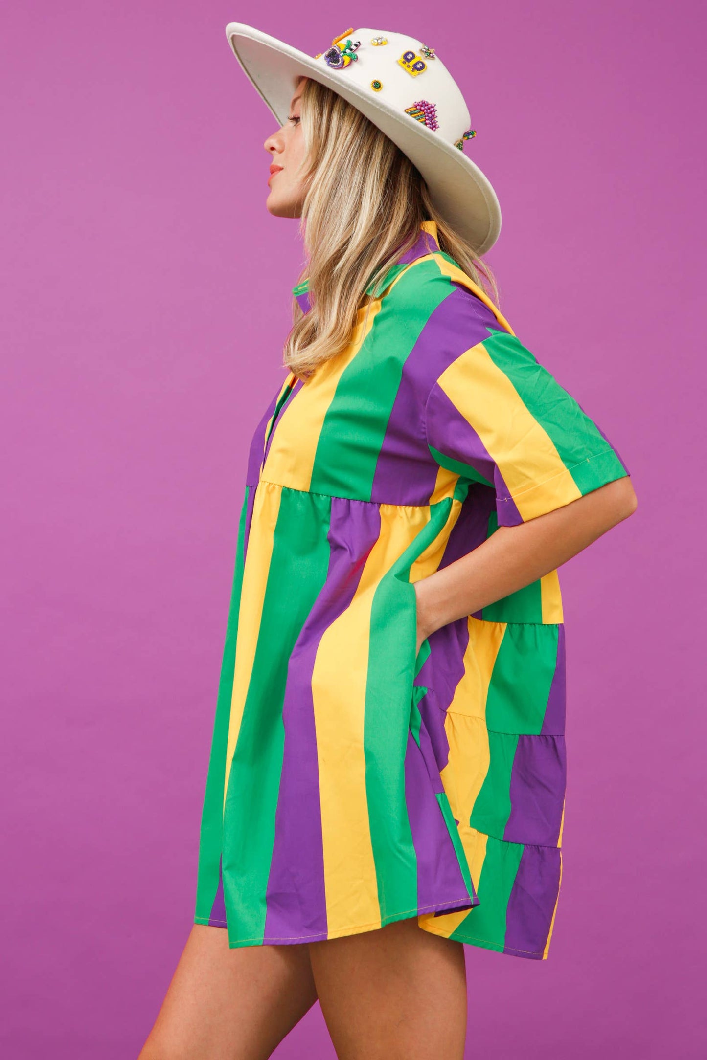 Mardi Gras Striped Shirt Dress