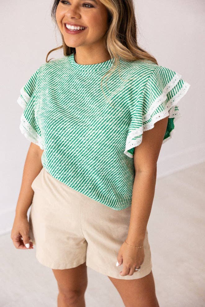 Knit Top Lace Trim Shirt